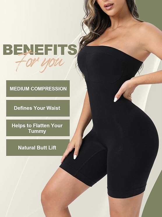 JEMSKY™ Strapless Full-Body Shaper Bodysuit – Firm Tummy Control | Seamless Slimming | Black