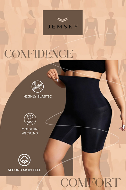 JEMSKY™ High-Waisted Tummy Tucker Shaper Shorts for Women – Firm Control Shapewear | Butt Lifting | Sports & Everyday Wear - Black