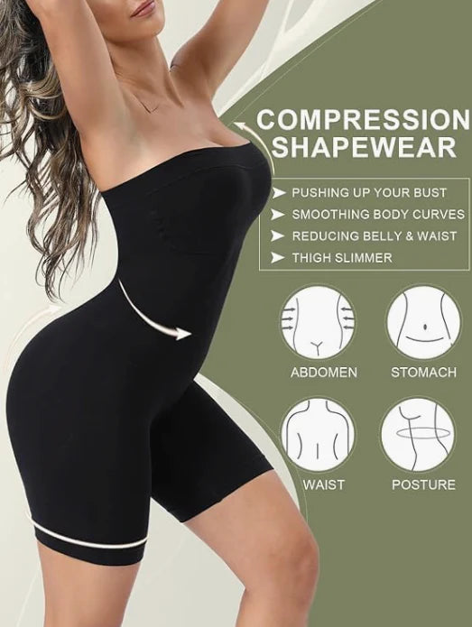 JEMSKY™ Strapless Full-Body Shaper Bodysuit – Firm Tummy Control | Seamless Slimming | Black