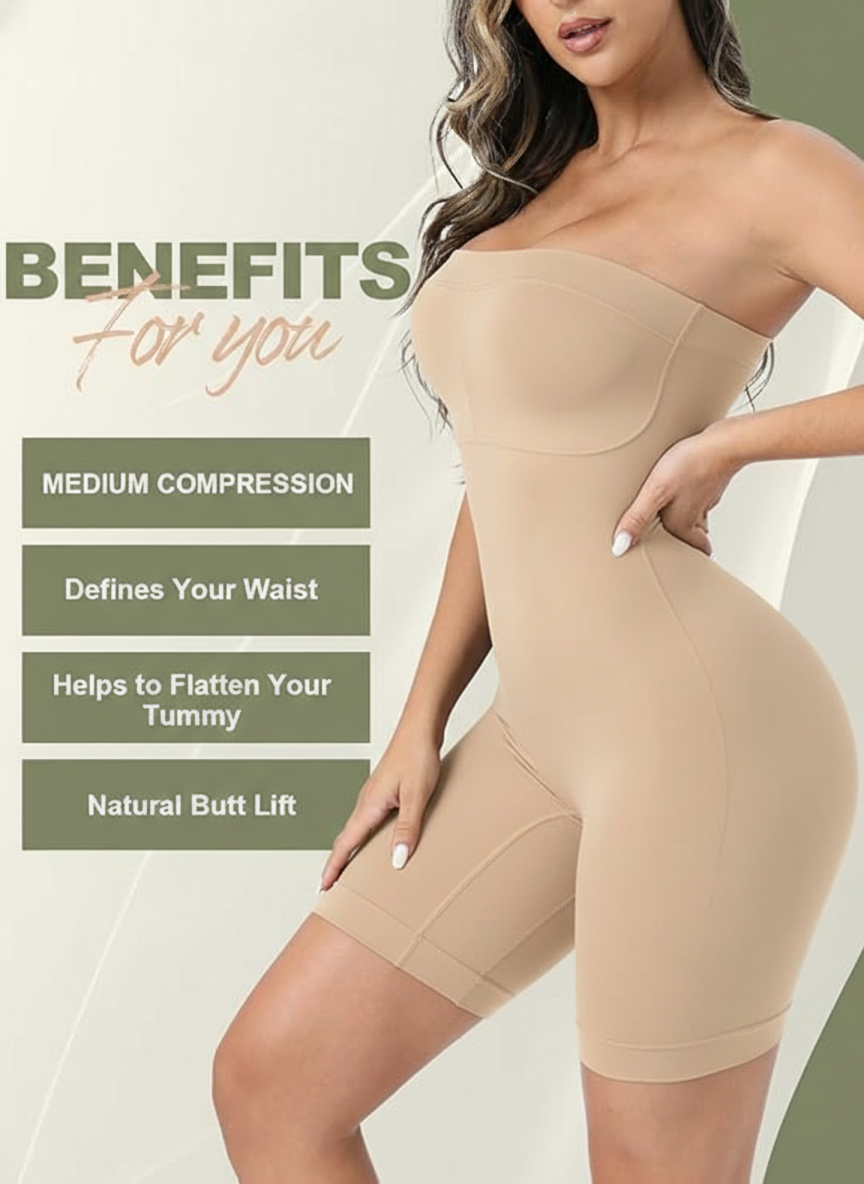 JEMSKY™ Strapless Full-Body Shaper Bodysuit – Firm Tummy Control | Seamless Slimming | Beige
